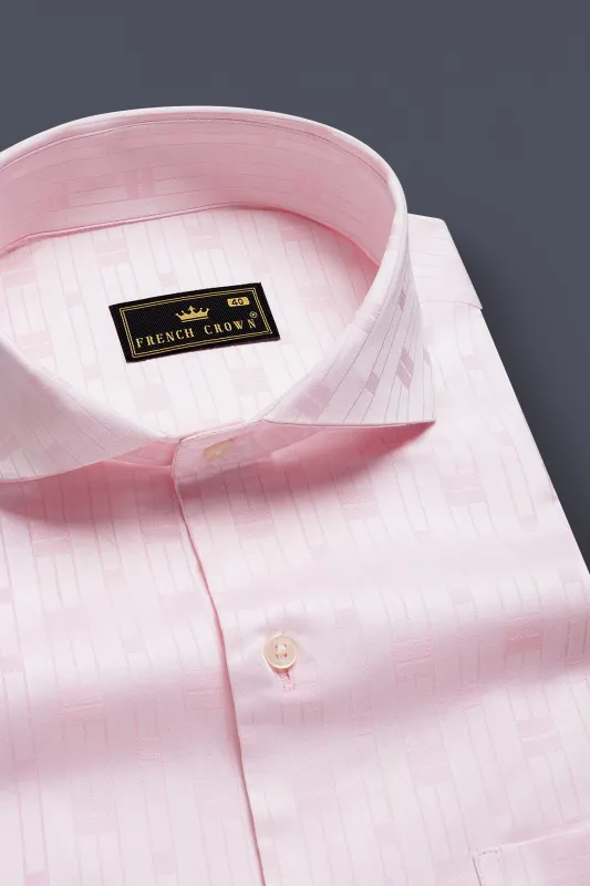 Blush Velvet-Vanilla Ice Pink Jacquard Textured Premium Cotton Dress Shirt sold by French Crown