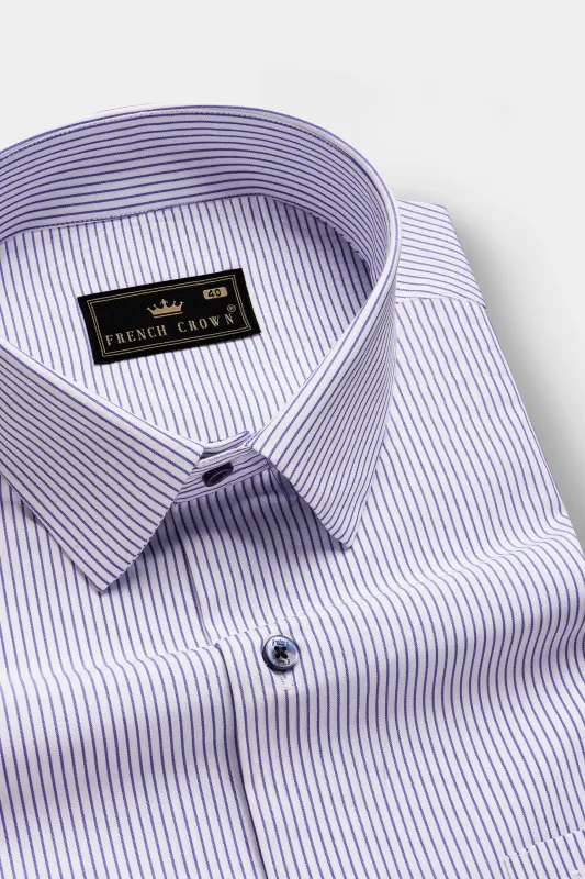 Violet Blue And Bright White Striped Premium Giza Cotton Dress Shirt sold by French Crown
