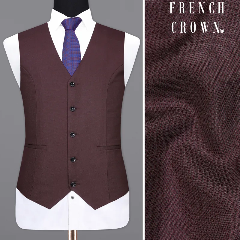 Taupe Maroon Textured  Waistcoat sold by French Crown