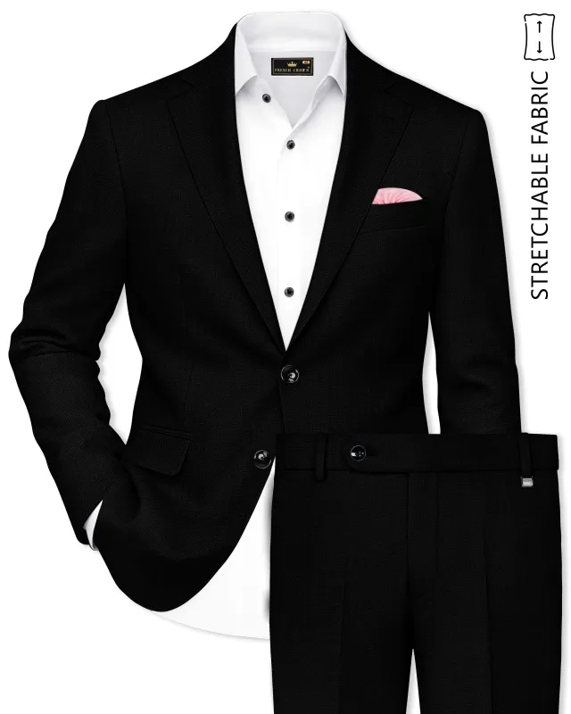 Jade Black Luxurious Linen Single Breasted Stretchable traveler Suit sold by French Crown