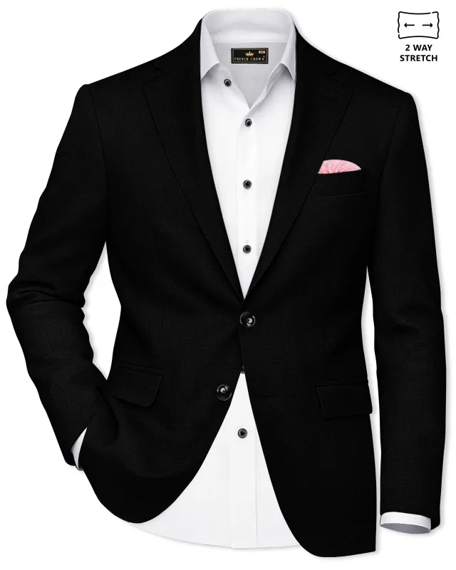 Jade Black Luxurious Linen Single Breasted Stretchable traveler Blazer sold by French Crown