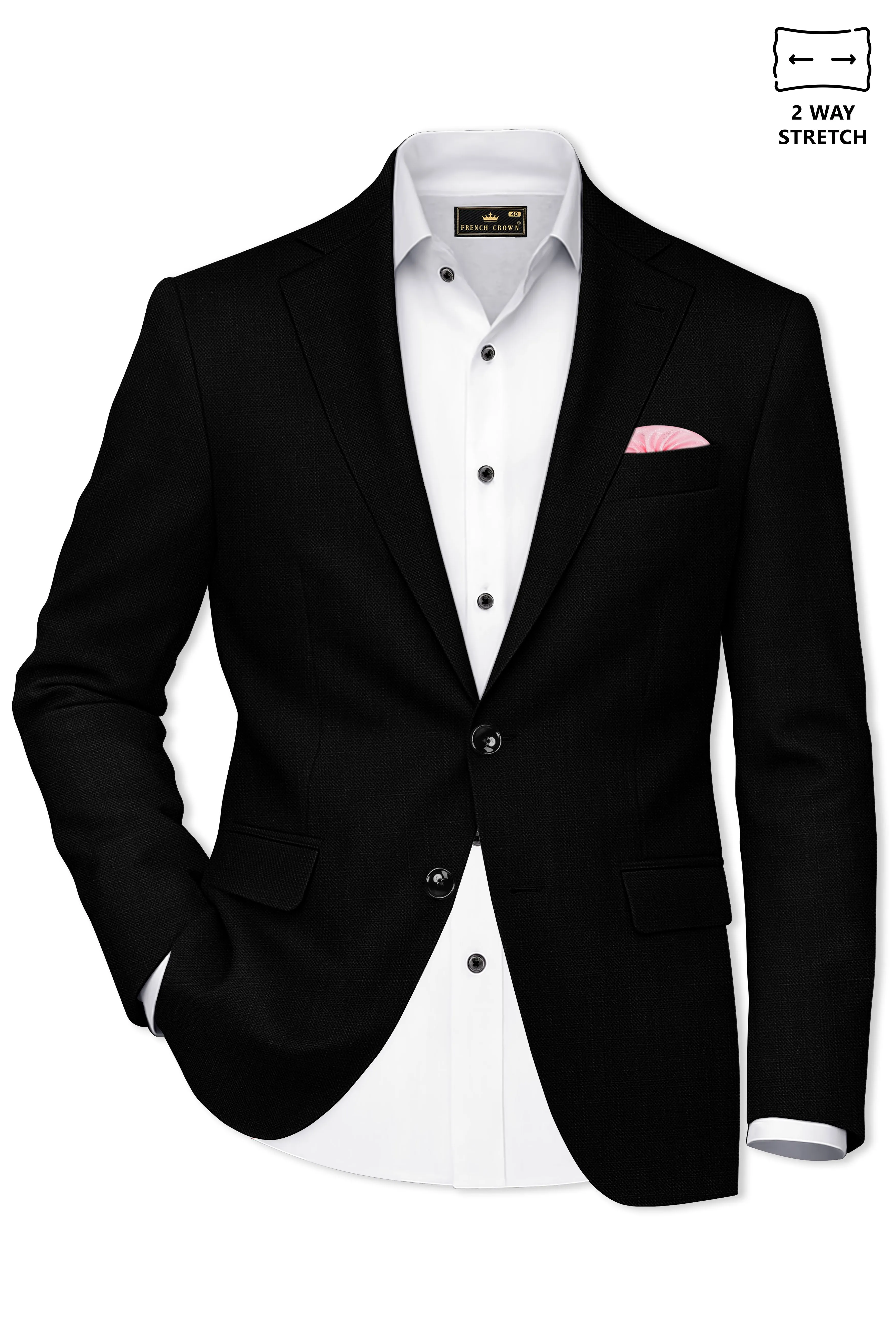 Jade Black Luxurious Linen Single Breasted Stretchable traveler Blazer sold by French Crown product image thumbnail 2