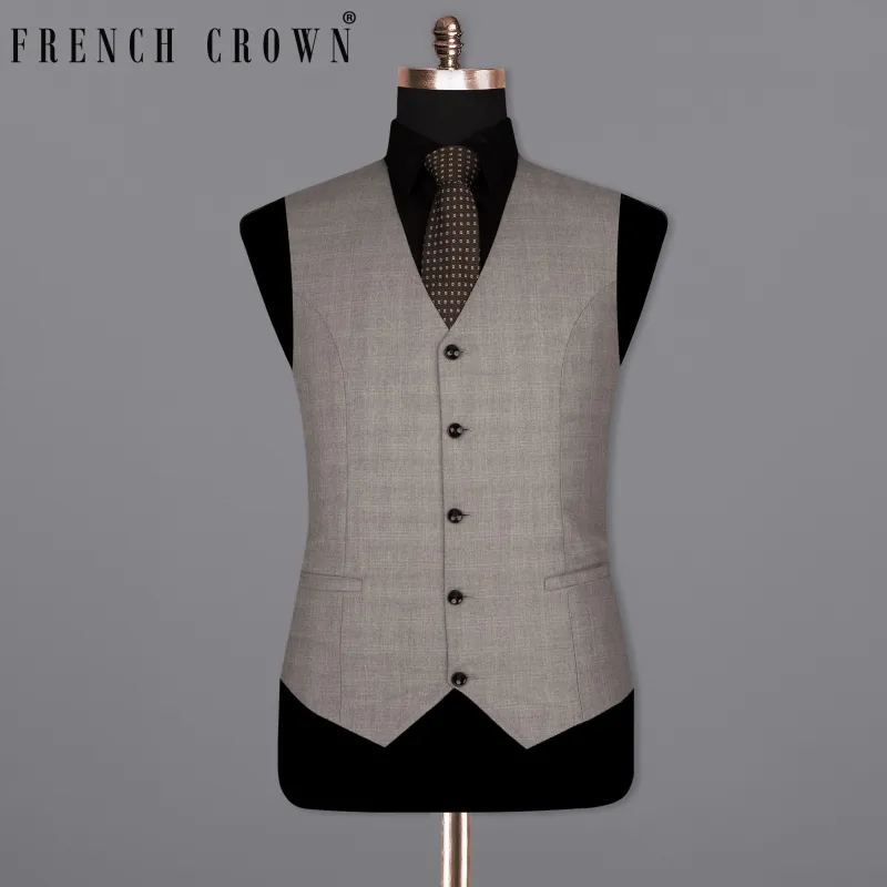 Venus Gray Subtle Plaid Wool Rich Waistcoat sold by French Crown
