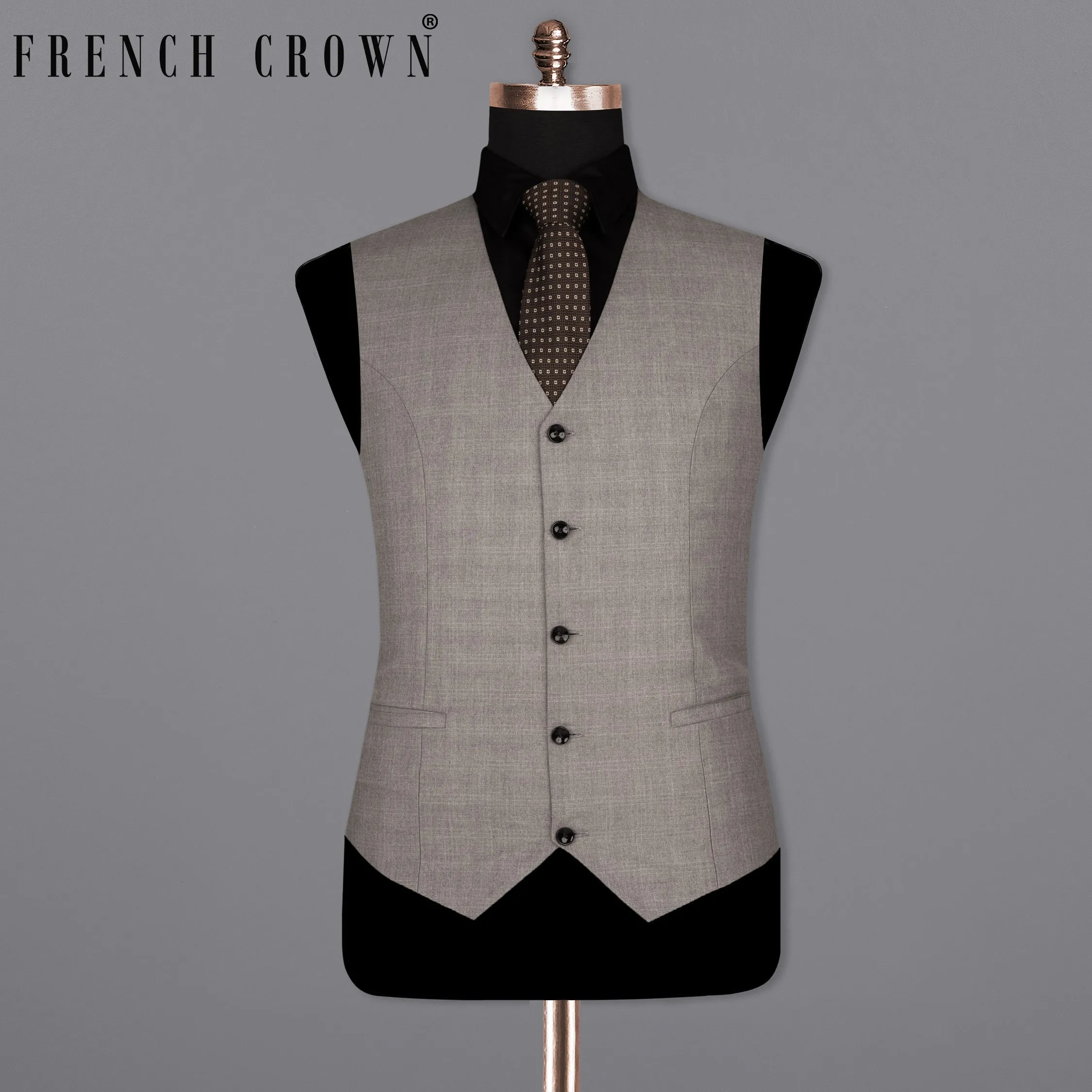 Venus Gray Subtle Plaid Wool Rich Waistcoat sold by French Crown