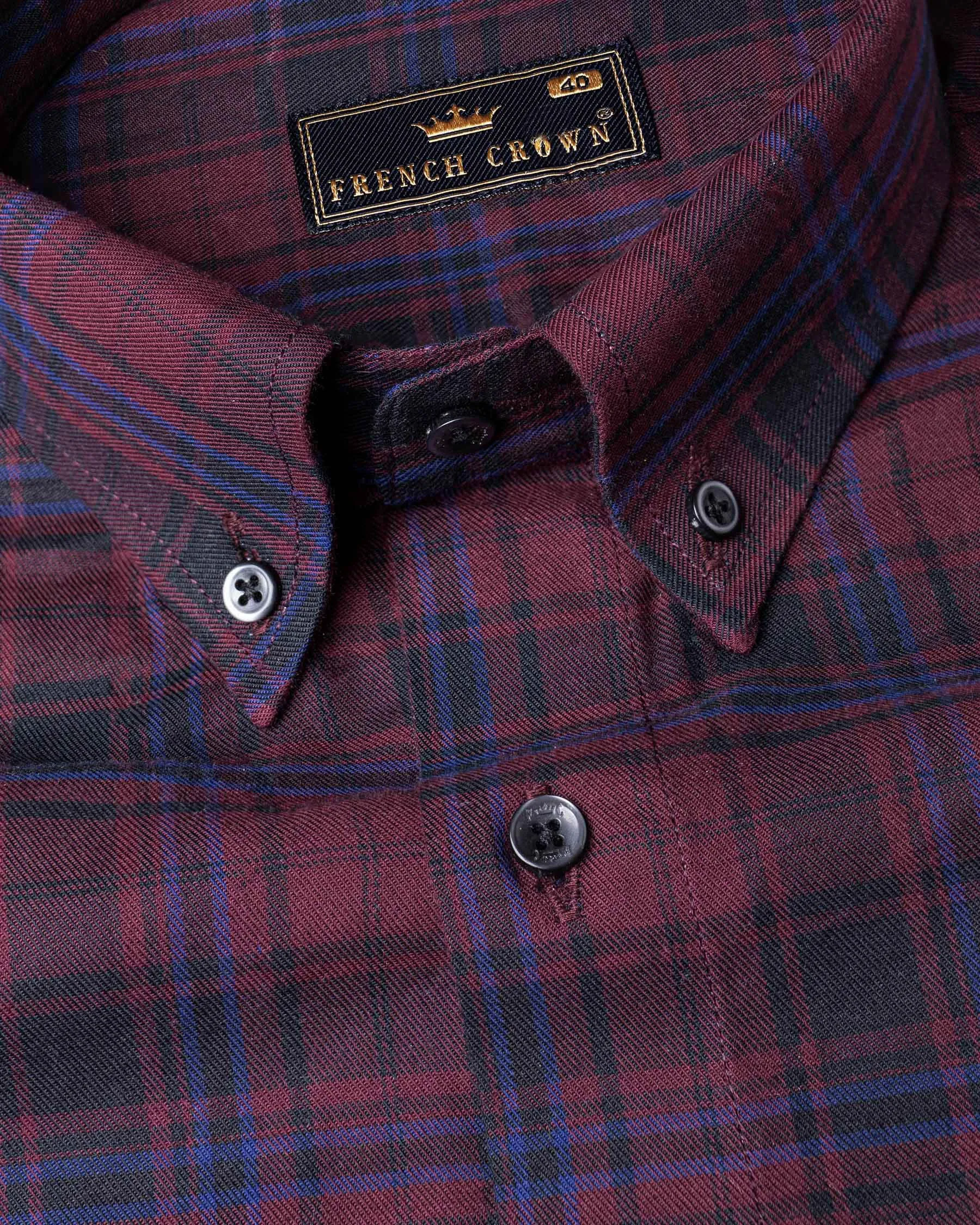 Tawny Port Twill Plaid Premium Cotton Shirt sold by French Crown