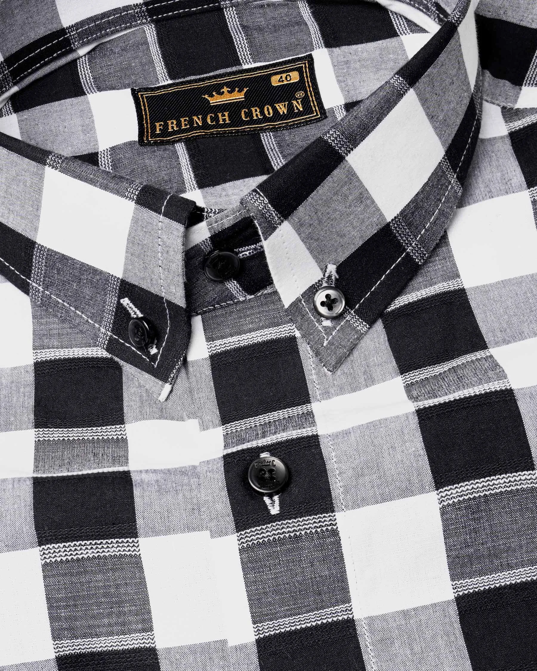 Black and White Checkered Dobby Textured Premium Giza Cotton Shirt sold by French Crown