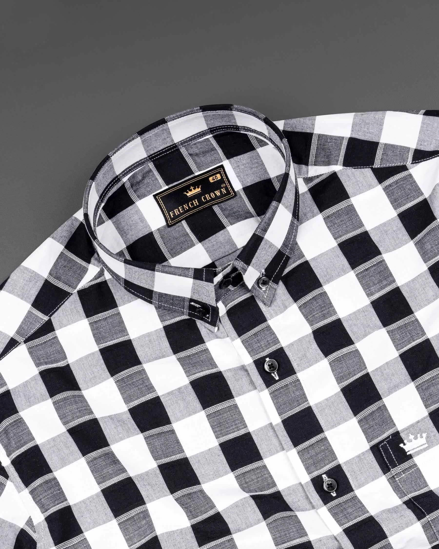 Black and White Checkered Dobby Textured Premium Giza Cotton Shirt sold by French Crown product image thumbnail 4