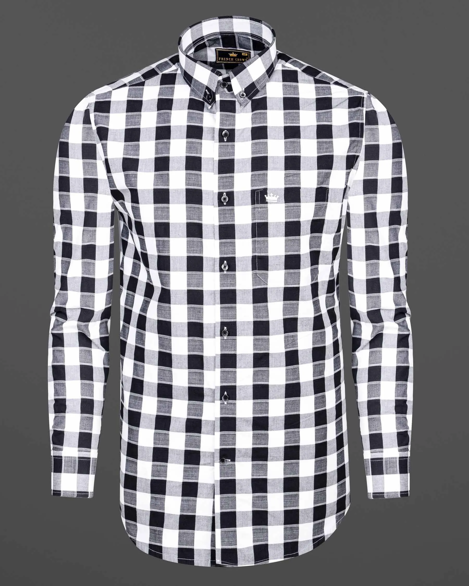 Black and White Checkered Dobby Textured Premium Giza Cotton Shirt sold by French Crown product image thumbnail 5
