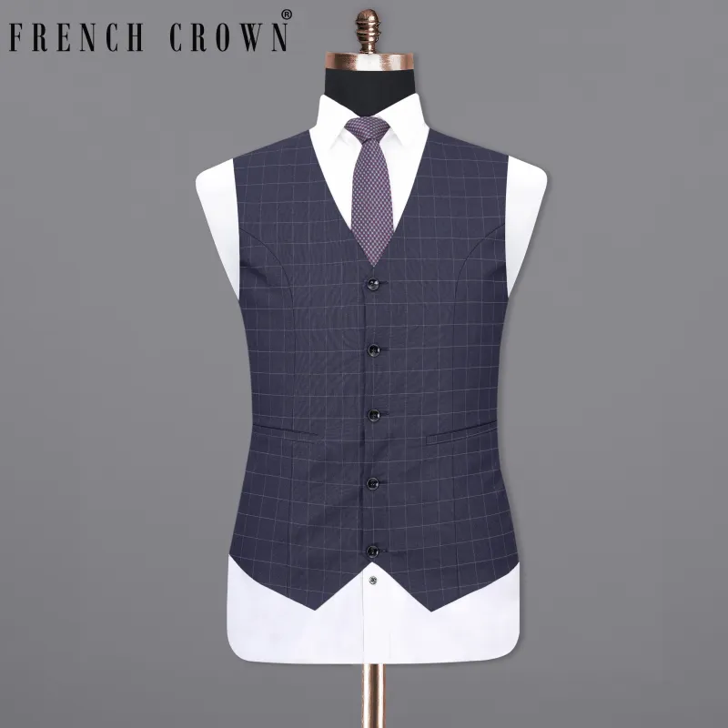 Gun Powder Blue Plaid Waistcoat sold by French Crown