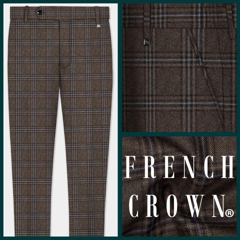 Tweed Crest-Bistre Brown Plaid Stretchable Waistband Pant sold by French Crown