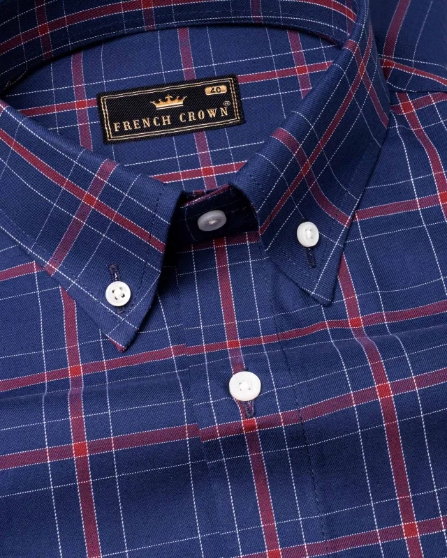 Rhino Blue Windowpane Twill Premium Cotton Shirt sold by French Crown
