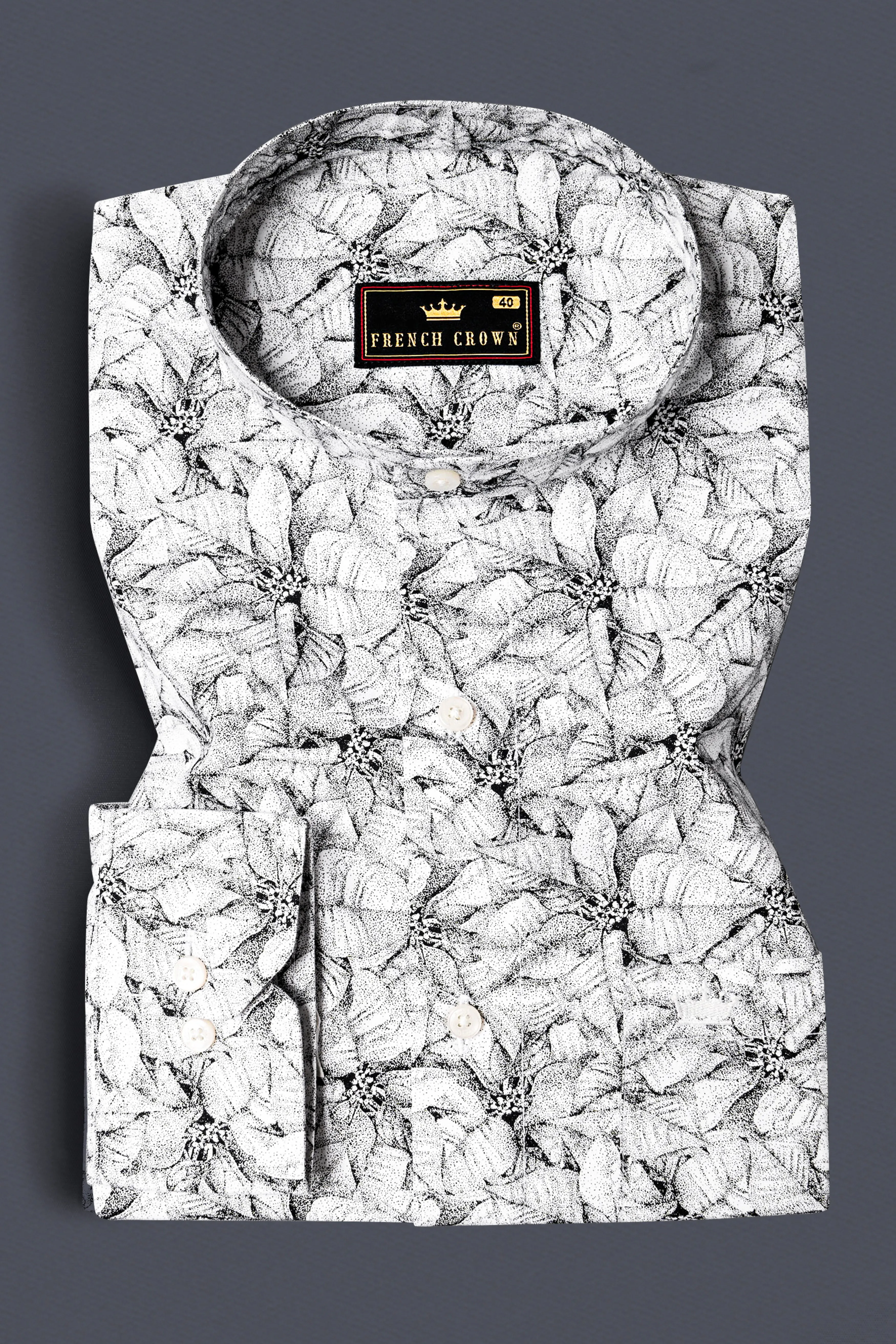 Bright White Floral Printed Twill Premium Cotton Shirt sold by French Crown product image thumbnail 3