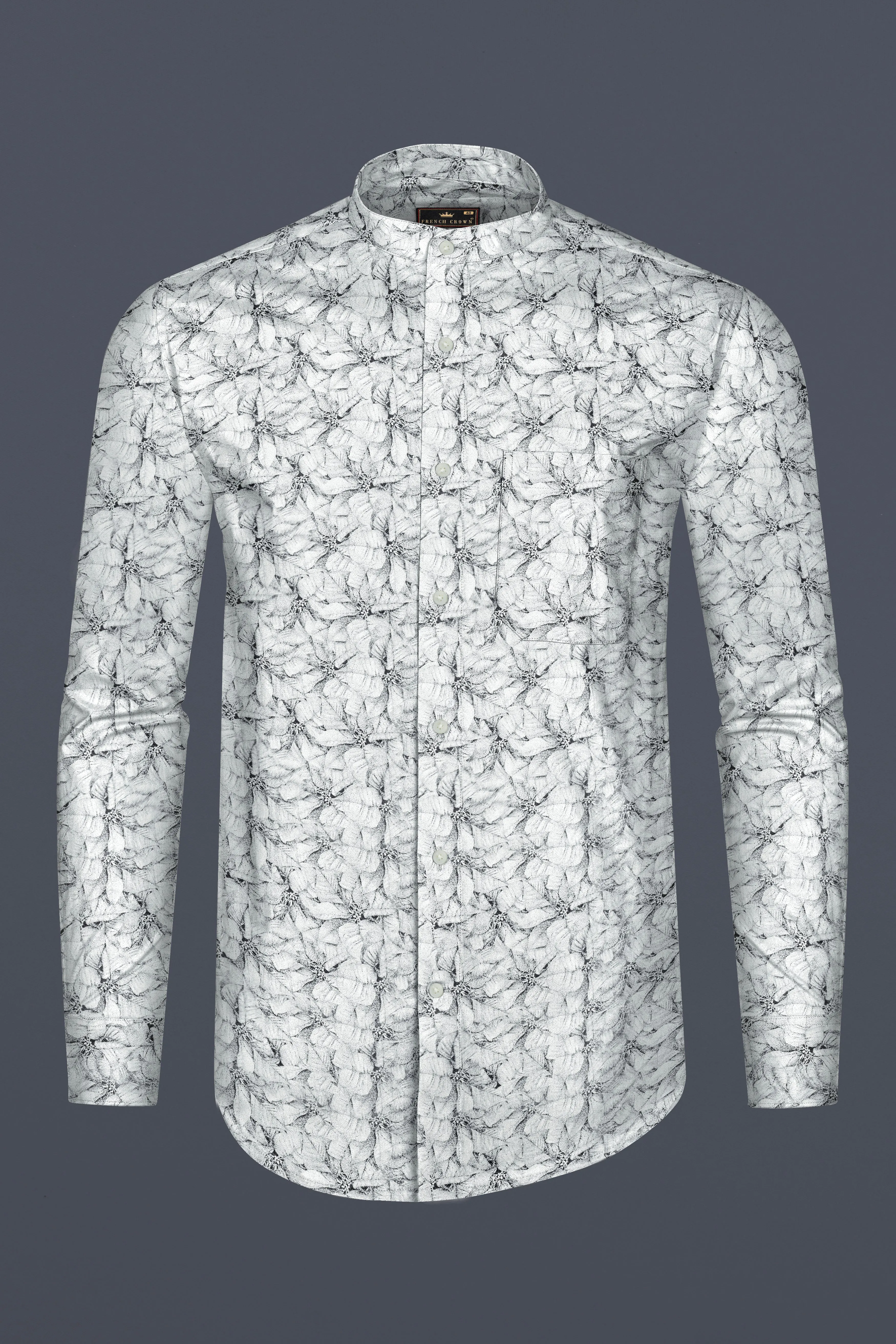 Bright White Floral Printed Twill Premium Cotton Shirt sold by French Crown product image thumbnail 4