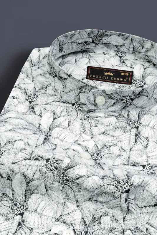 Bright White Floral Printed Twill Premium Cotton Shirt sold by French Crown