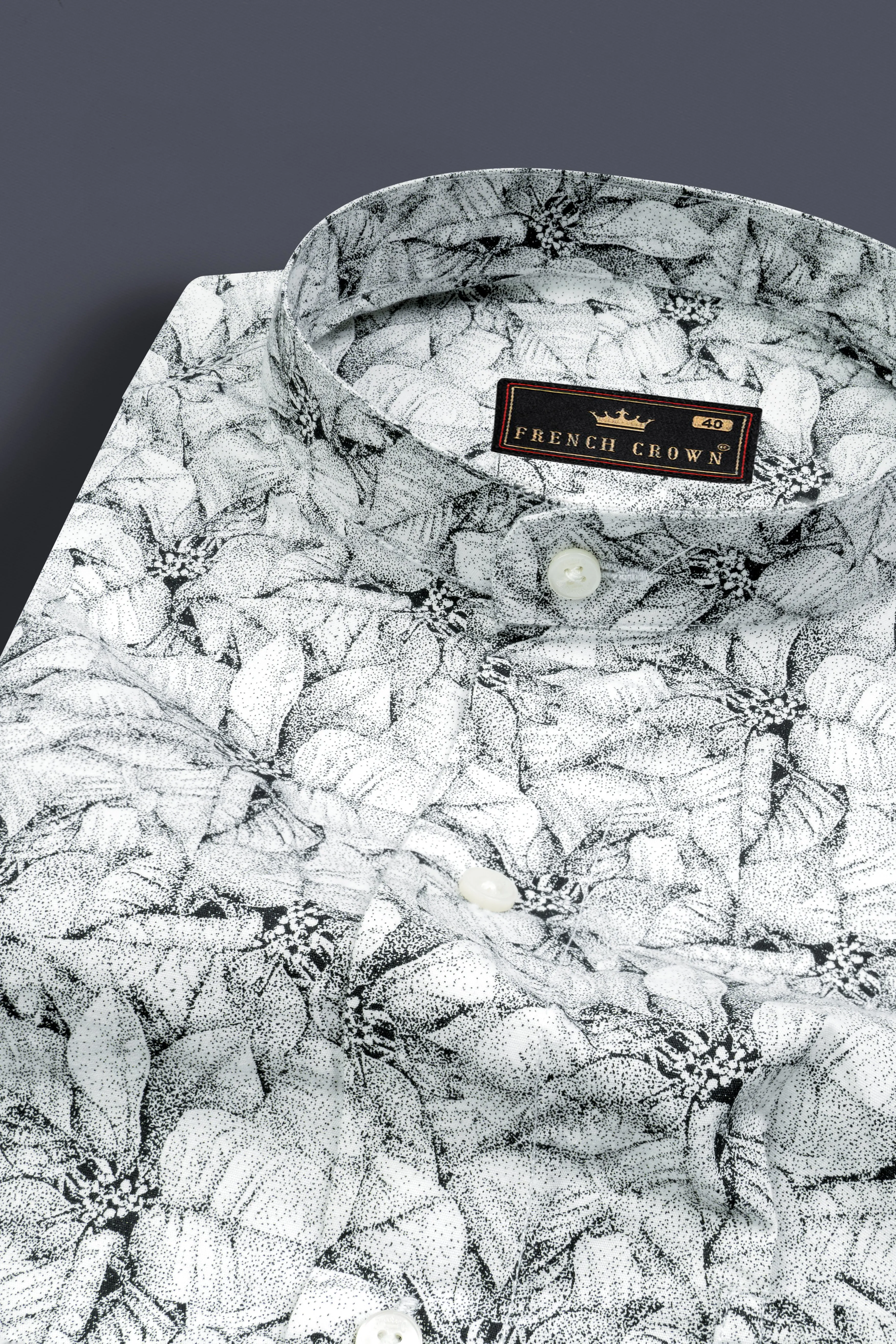 Bright White Floral Printed Twill Premium Cotton Shirt sold by French Crown