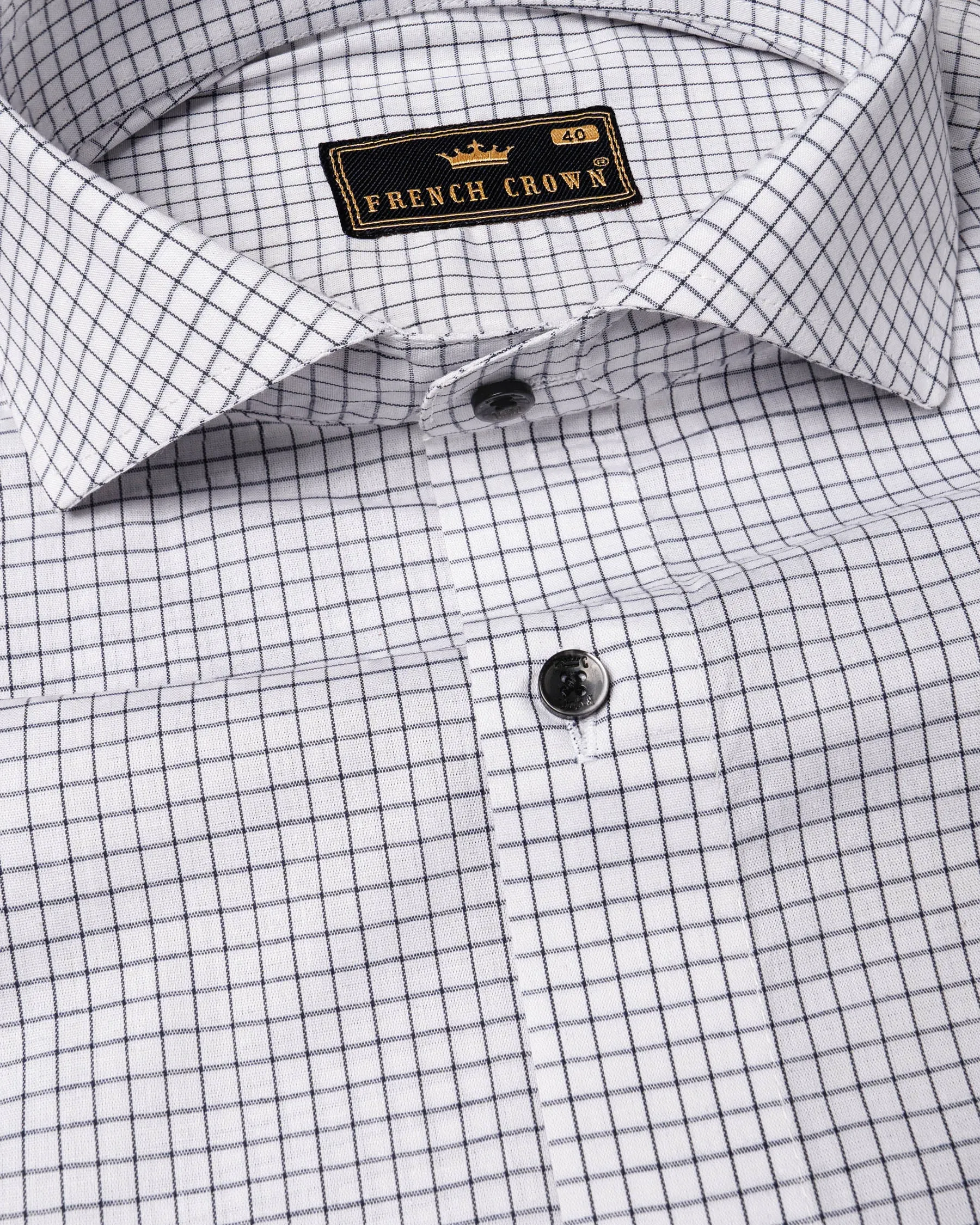 Bright White Checkered Premium Cotton Shirt sold by French Crown