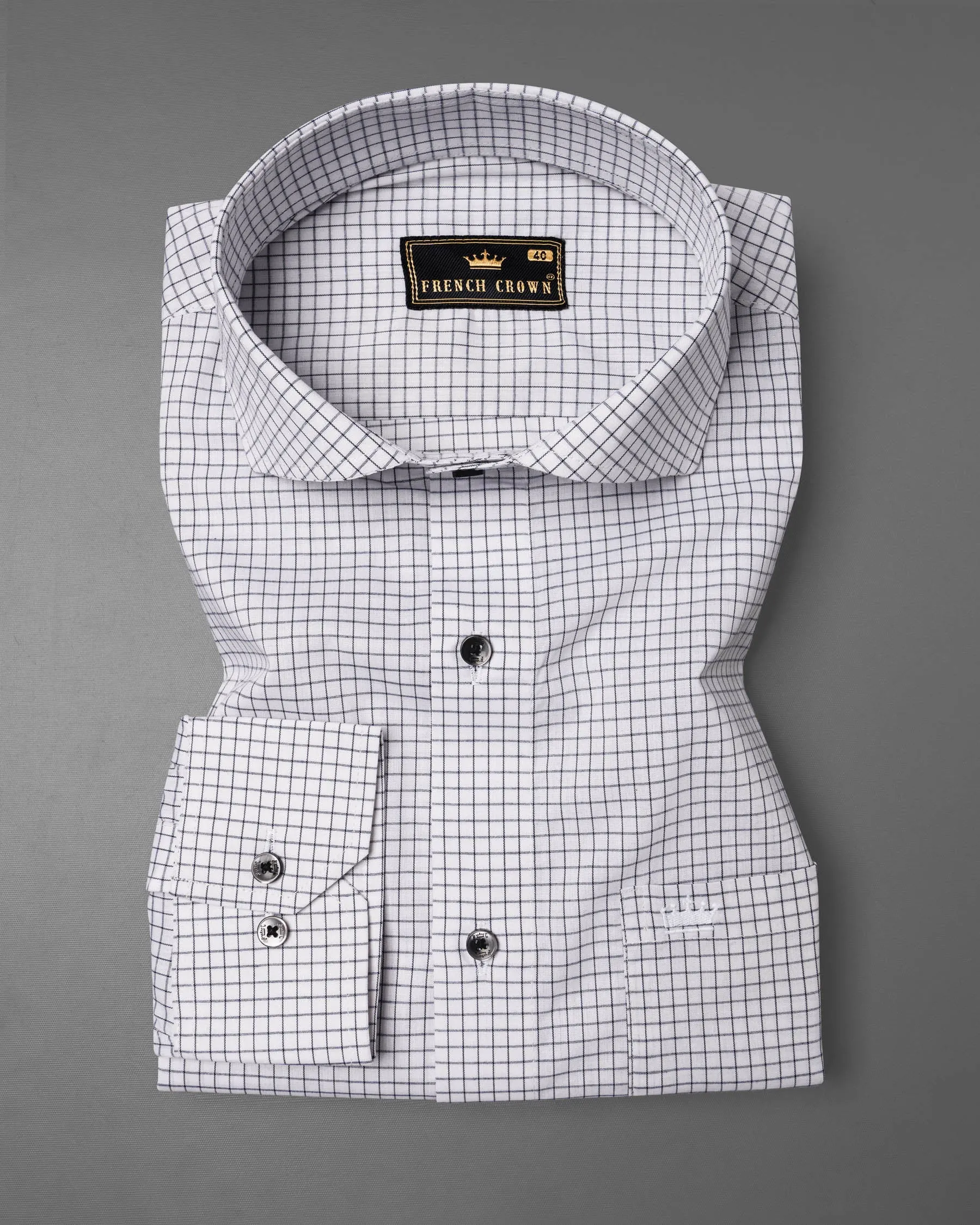 Bright White Checkered Premium Cotton Shirt sold by French Crown product image thumbnail 3