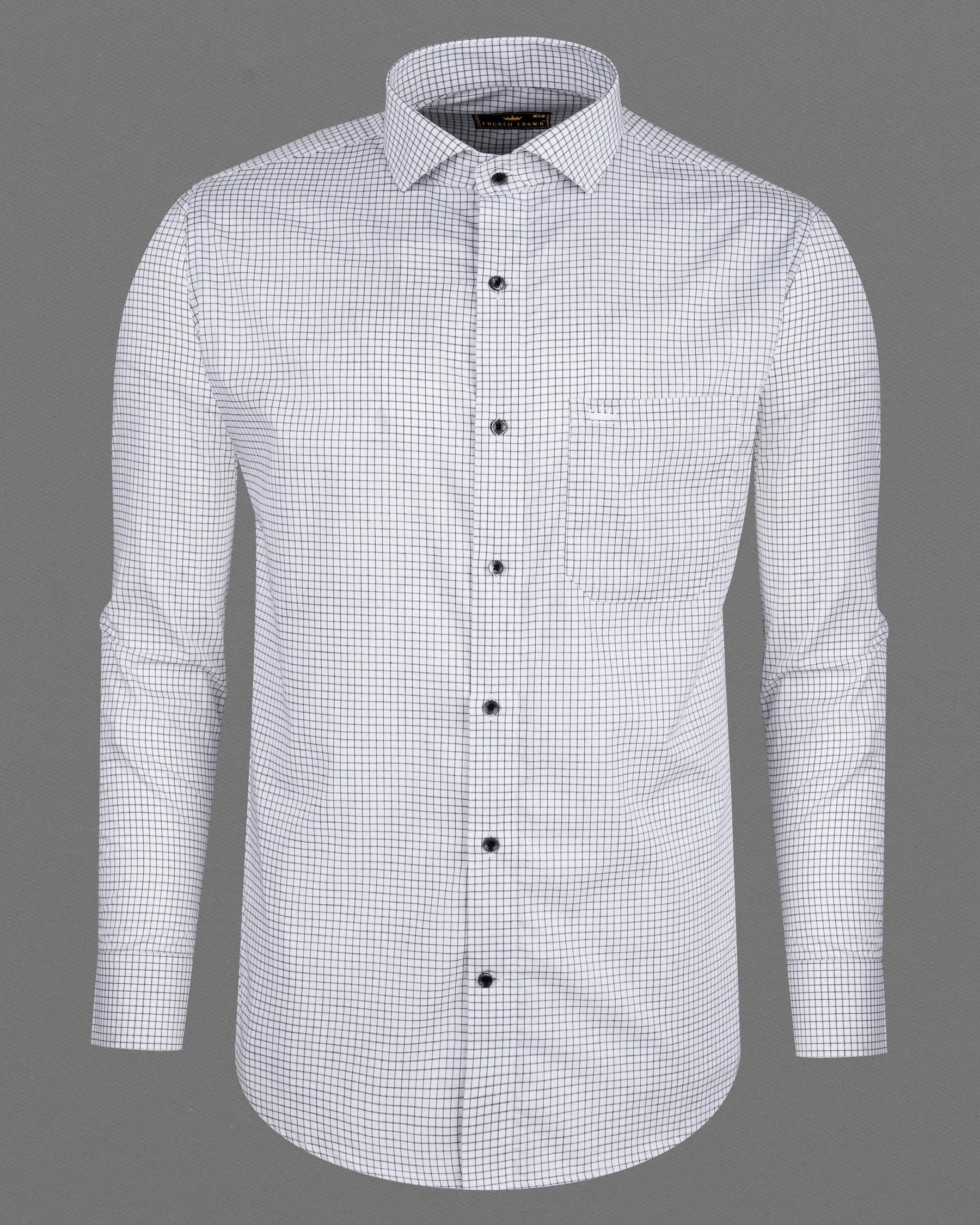 Bright White Checkered Premium Cotton Shirt sold by French Crown product image thumbnail 5