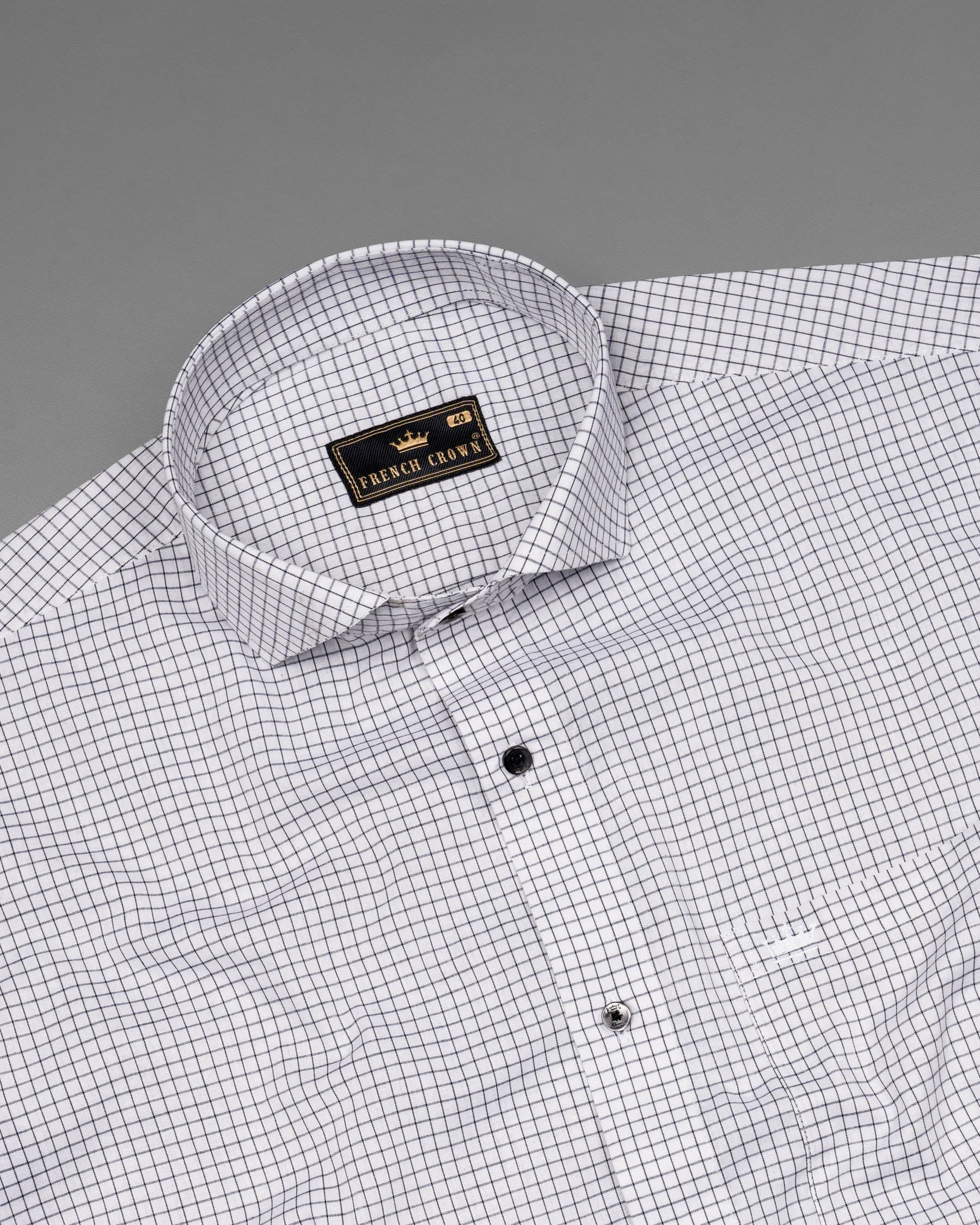 Bright White Checkered Premium Cotton Shirt sold by French Crown product image thumbnail 4