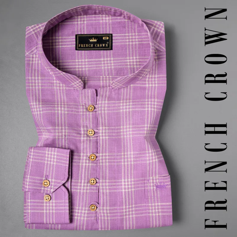 Orchid Plaid Luxurious Linen Kurta Shirt sold by French Crown