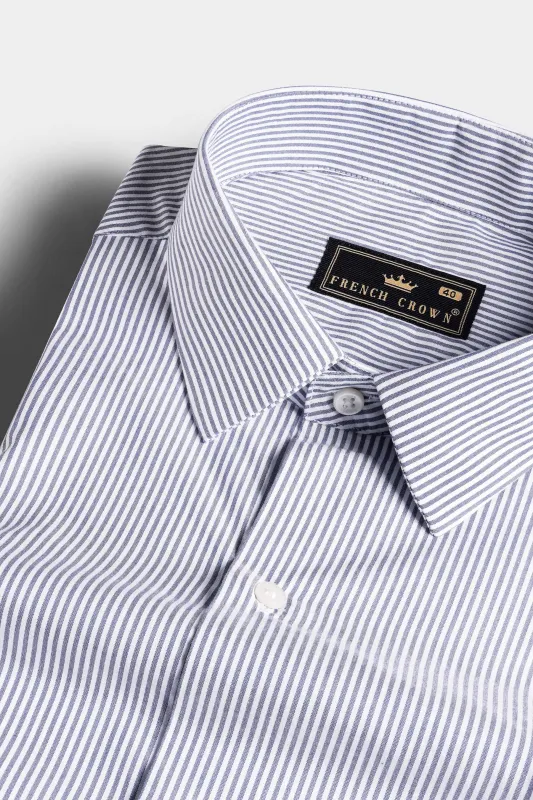 Bright White and Casper Blue Striped Premium Cotton Shirt sold by French Crown