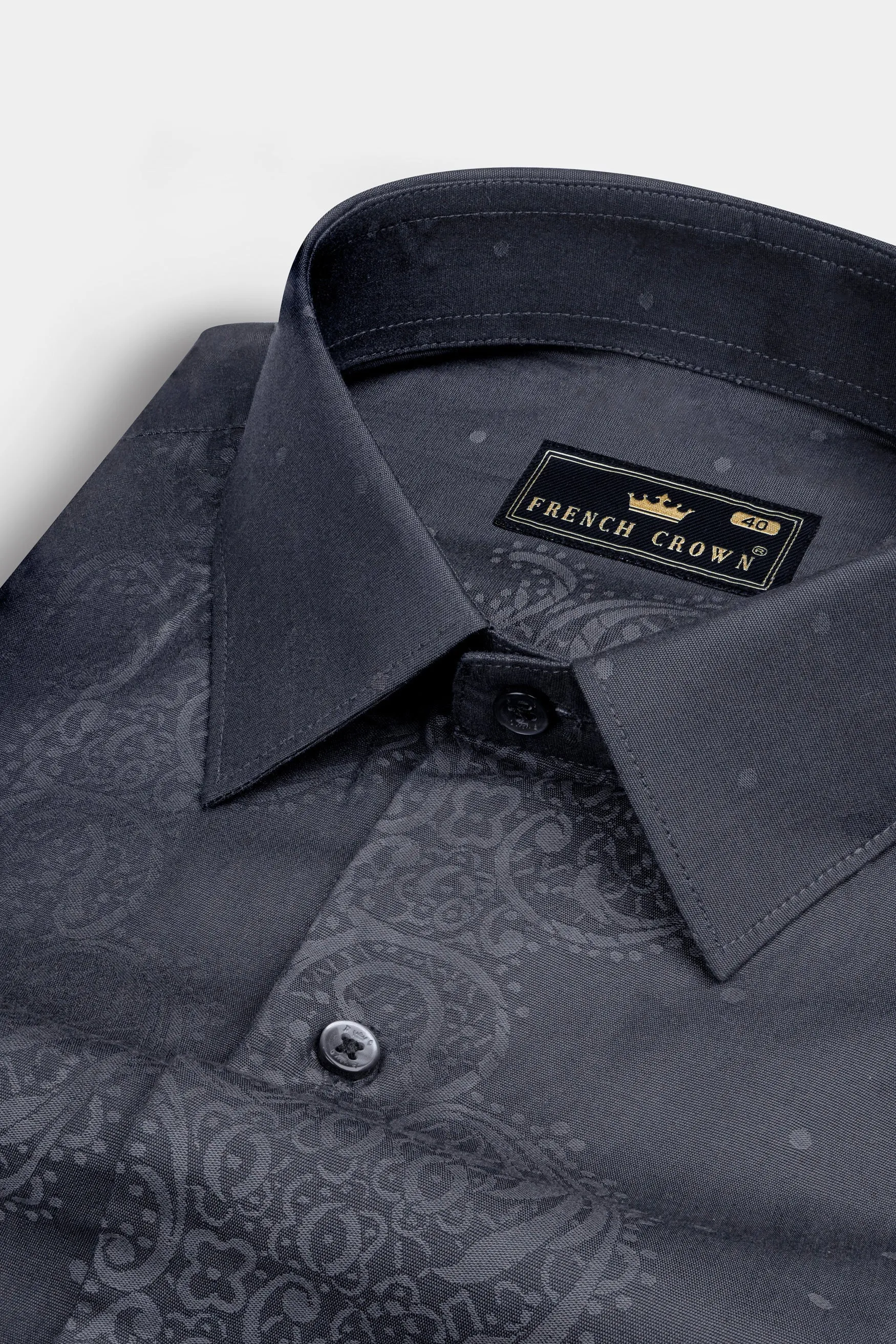 Trout Gray lack Paisley Jacquard Textured Premium Giza Cotton Shirt sold by French Crown