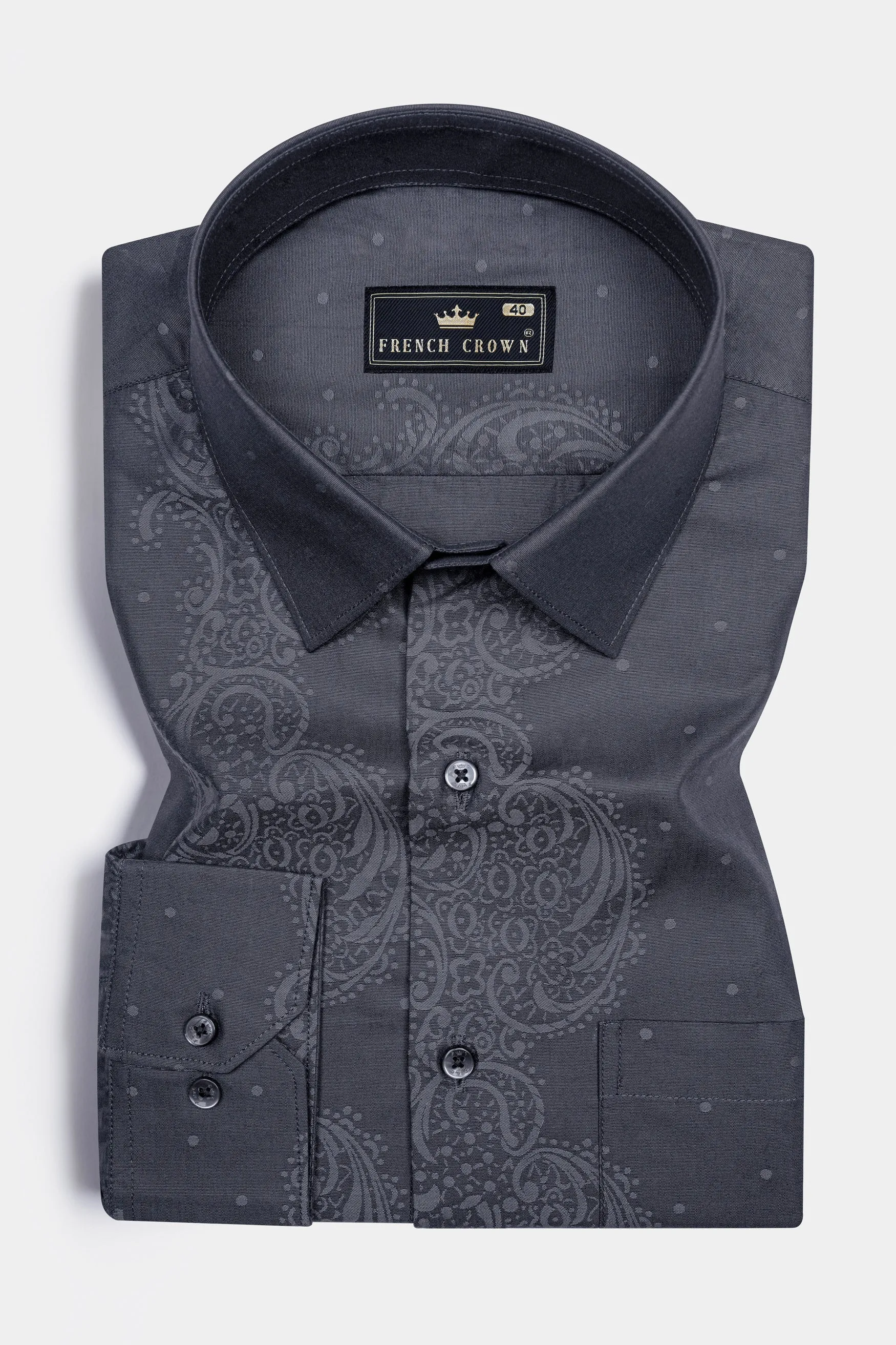 Trout Gray lack Paisley Jacquard Textured Premium Giza Cotton Shirt sold by French Crown product image thumbnail 3
