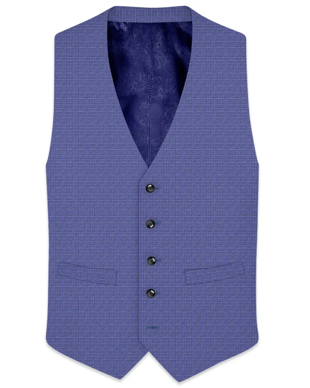 Scampi Blue and Muesli Brown Plaid Wool Rich Waistcoat sold by French Crown
