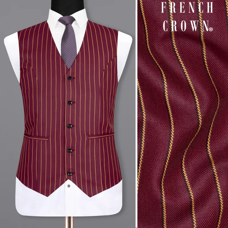 Paprika Maroon Striped Wool Rich Waistcoat sold by French Crown