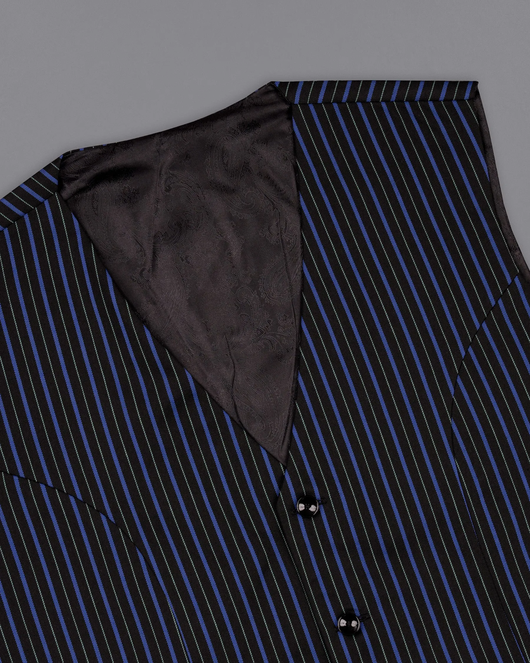 Jade Black and Mariner Blue Striped Woolrich Waistcoat sold by French Crown product image thumbnail 4