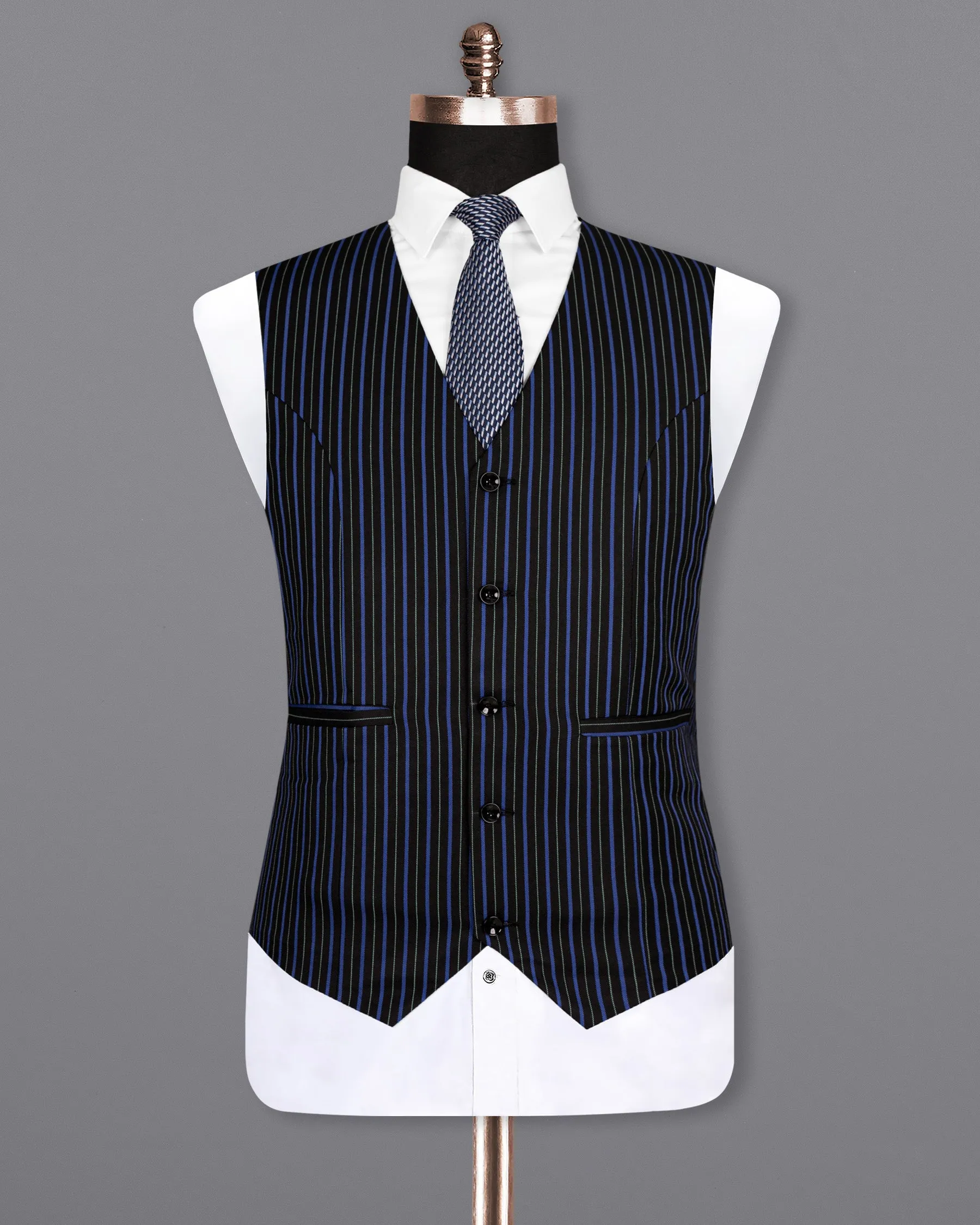 Jade Black and Mariner Blue Striped Woolrich Waistcoat sold by French Crown product image thumbnail 2
