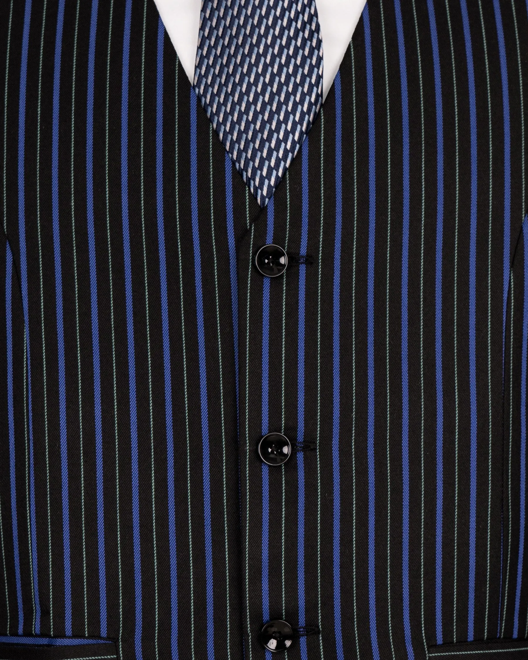 Jade Black and Mariner Blue Striped Woolrich Waistcoat sold by French Crown product image thumbnail 5