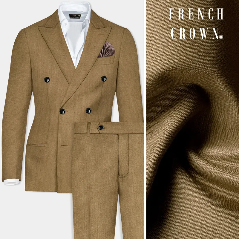 Sandrift Brown Solid Cotton Double Breasted Suit sold by French Crown