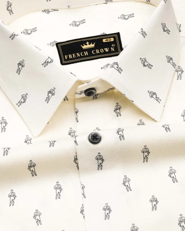 Antique Cream Printed Royal Oxford Shirt sold by French Crown