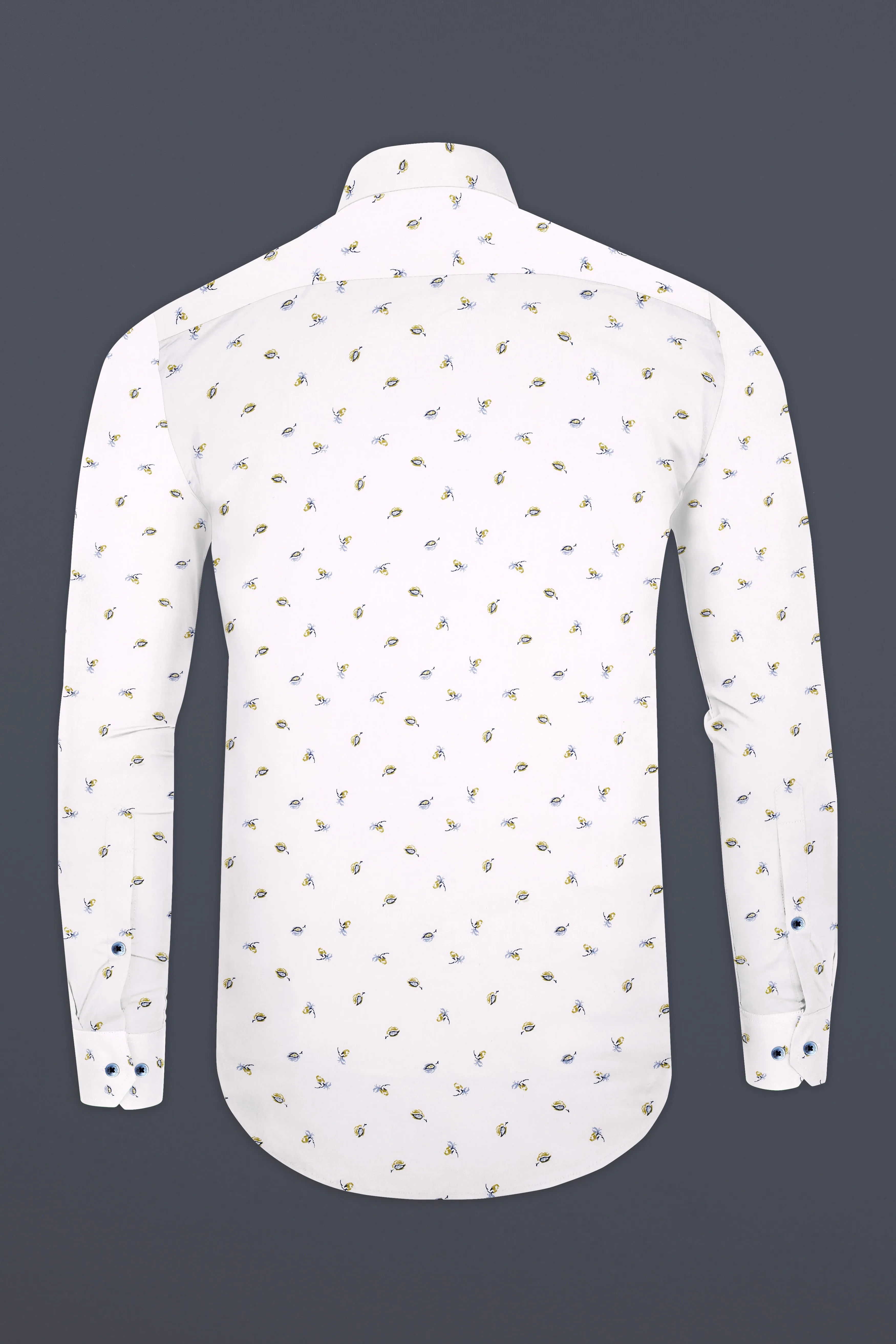 Bright White Printed Super Soft Leaves Printed Premium Cotton Shirt sold by French Crown product image thumbnail 5