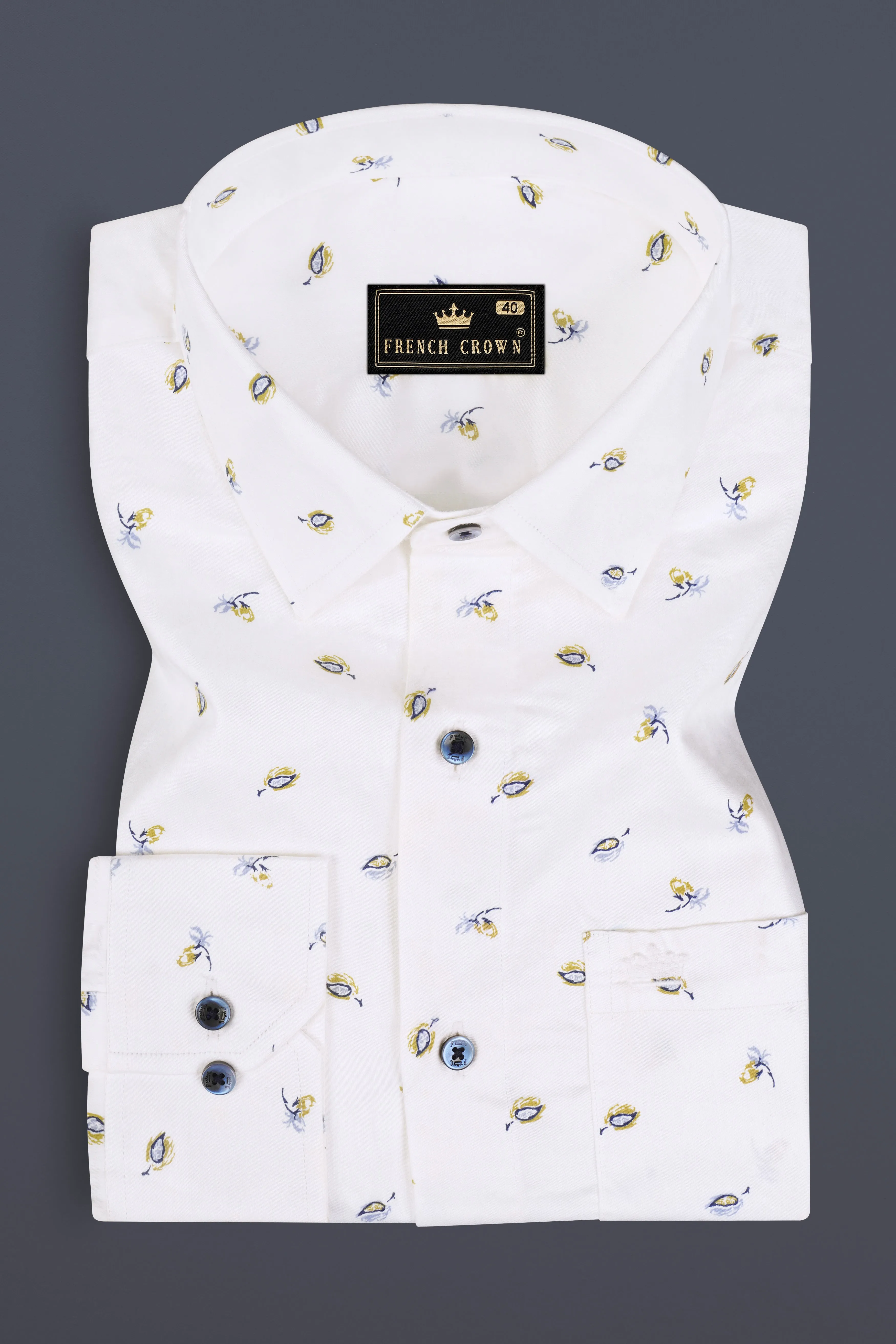 Bright White Printed Super Soft Leaves Printed Premium Cotton Shirt sold by French Crown product image thumbnail 3