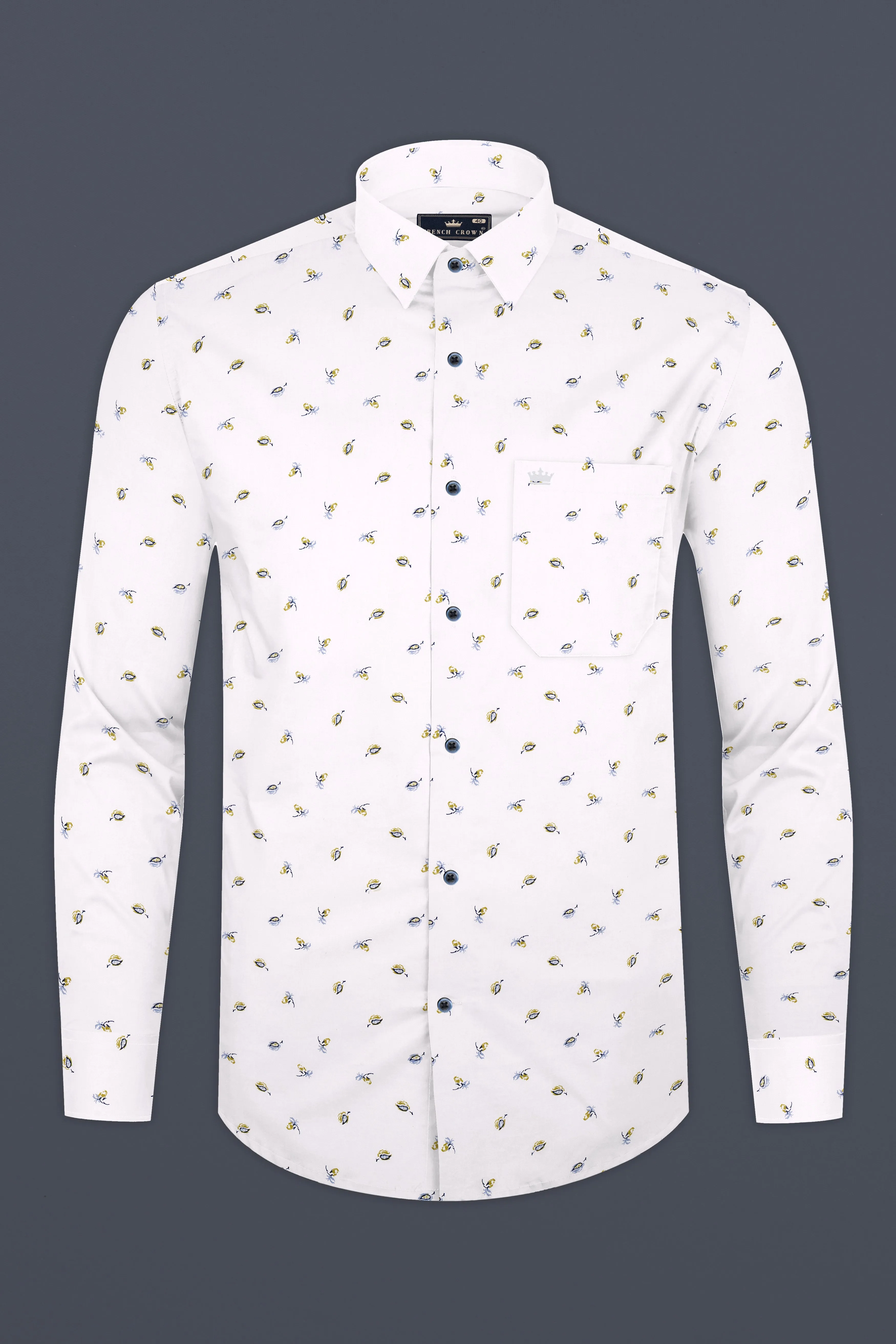 Bright White Printed Super Soft Leaves Printed Premium Cotton Shirt sold by French Crown product image thumbnail 4