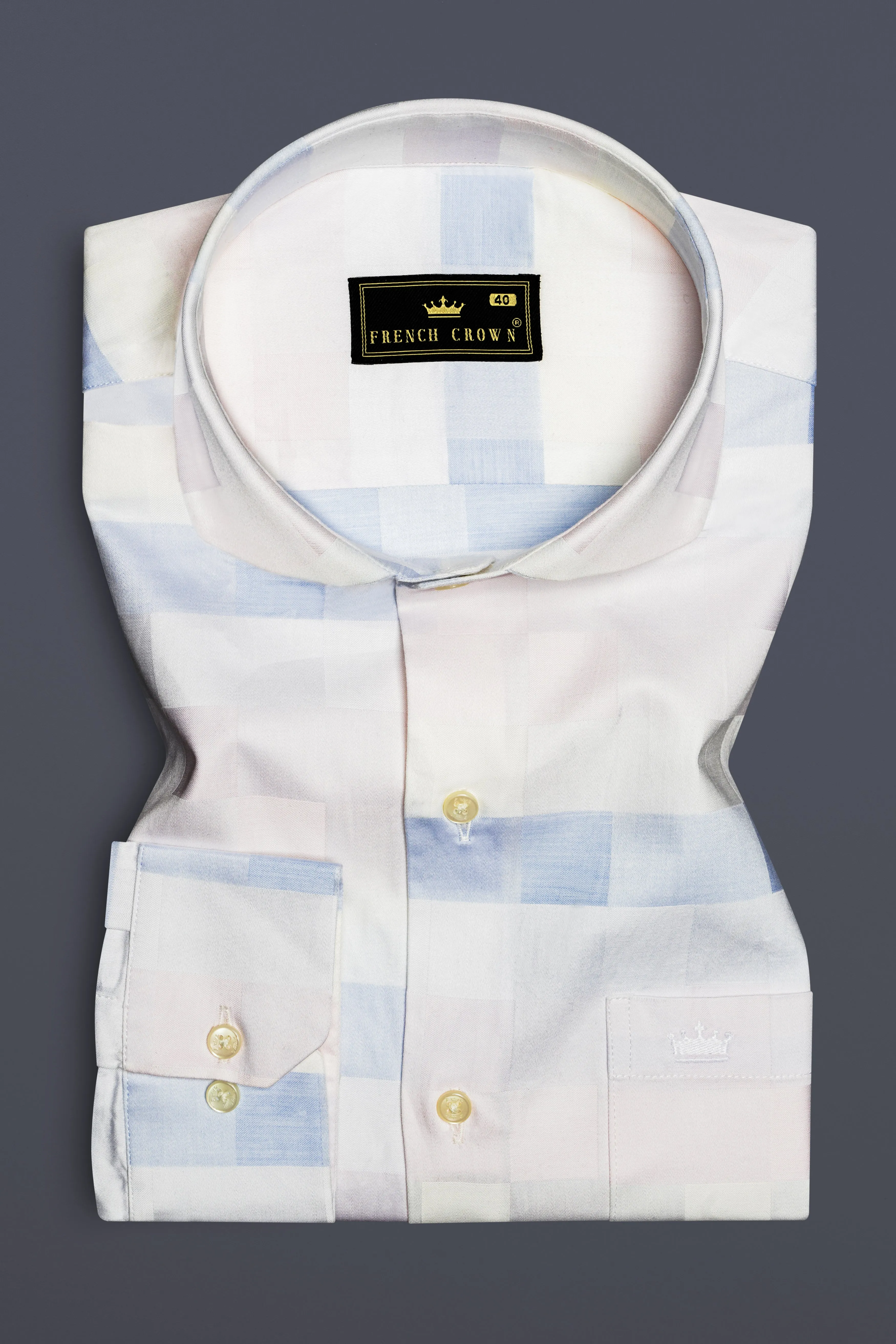 Blushwave-Lace Pink And Casper Blue Jacquard Textured Premium Cotton Shirt sold by French Crown product image thumbnail 3