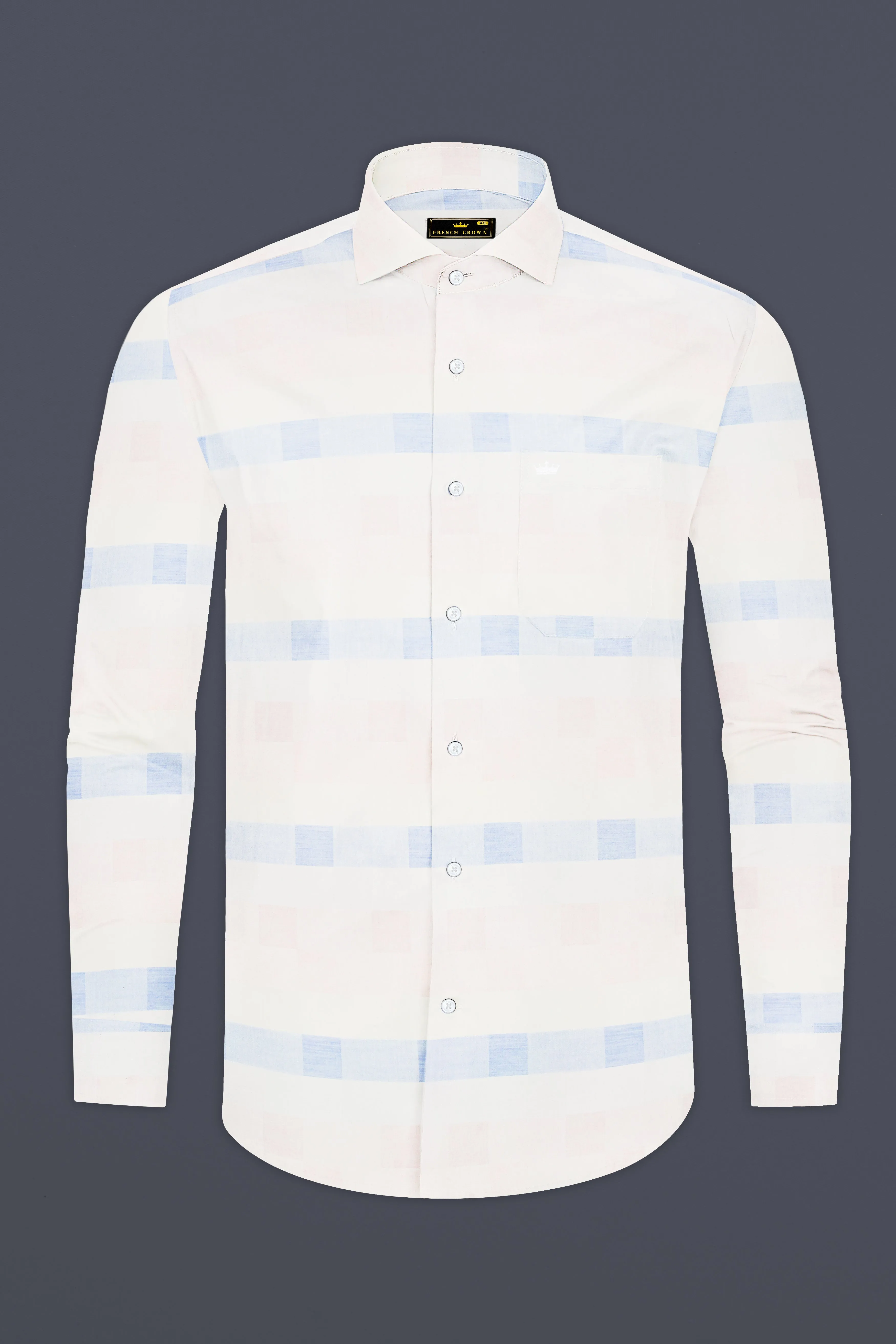 Blushwave-Lace Pink And Casper Blue Jacquard Textured Premium Cotton Shirt sold by French Crown product image thumbnail 4
