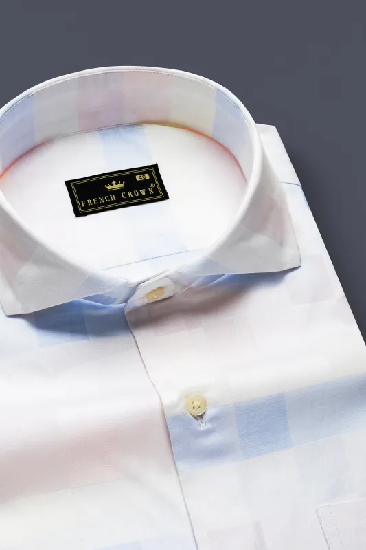 Blushwave-Lace Pink And Casper Blue Jacquard Textured Premium Cotton Shirt sold by French Crown