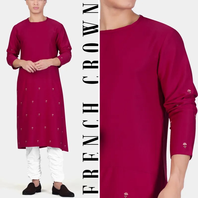 Rubine Maroon Floral Embroidered Viscose Designer Kurta Set made by French Crown