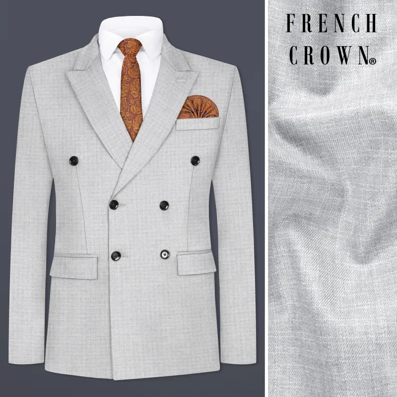 Pastel Gray Textured Wool Blend Double Breasted Blazer sold by French Crown