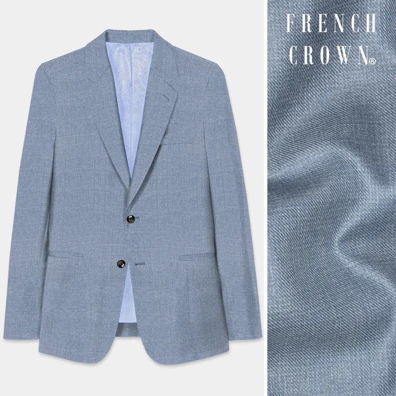 Bluish Wool Rich Single Breasted Blazer sold by French Crown
