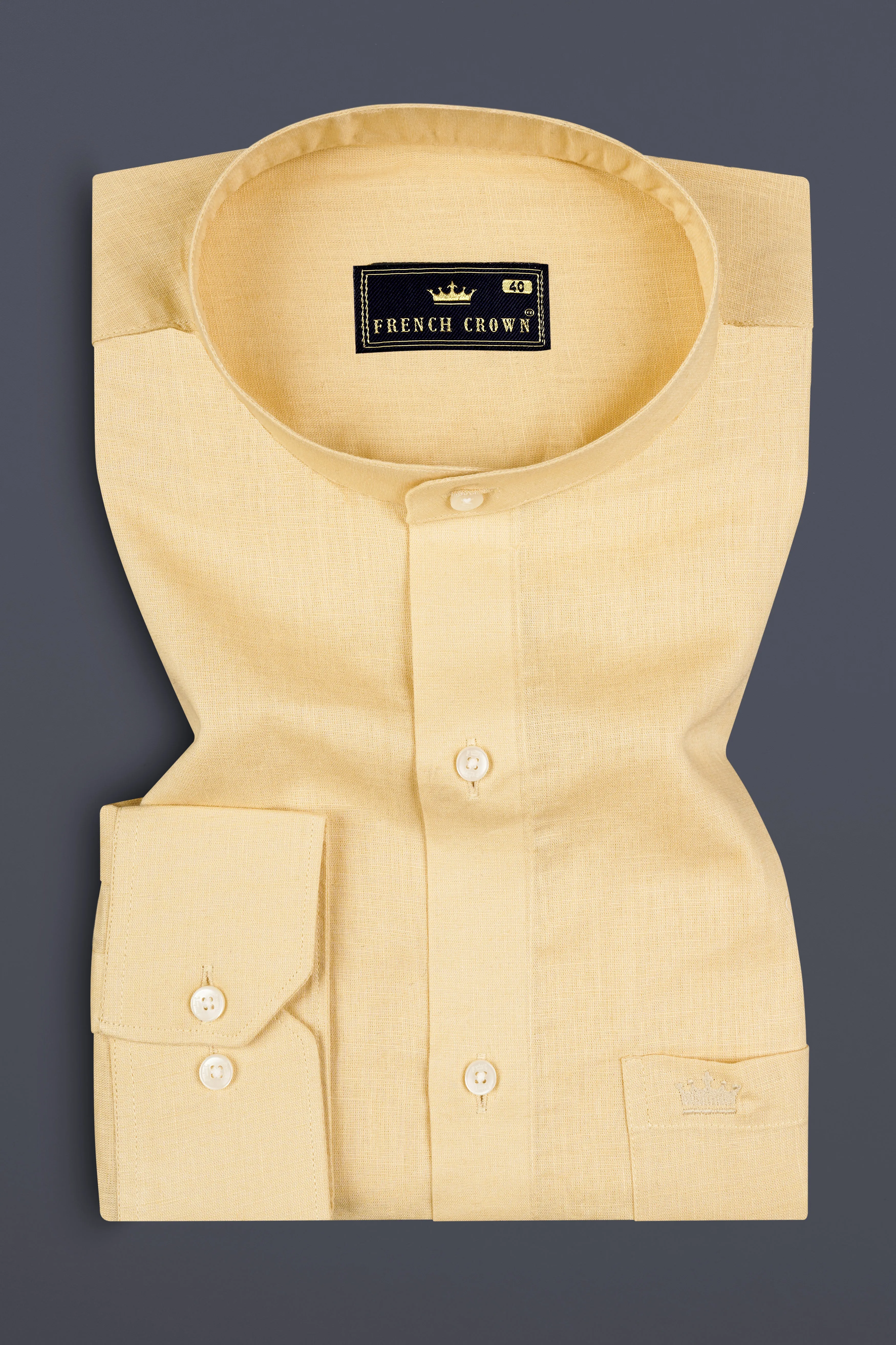 Peanut Yellow Luxurious Linen Shirt sold by French Crown product image thumbnail 3