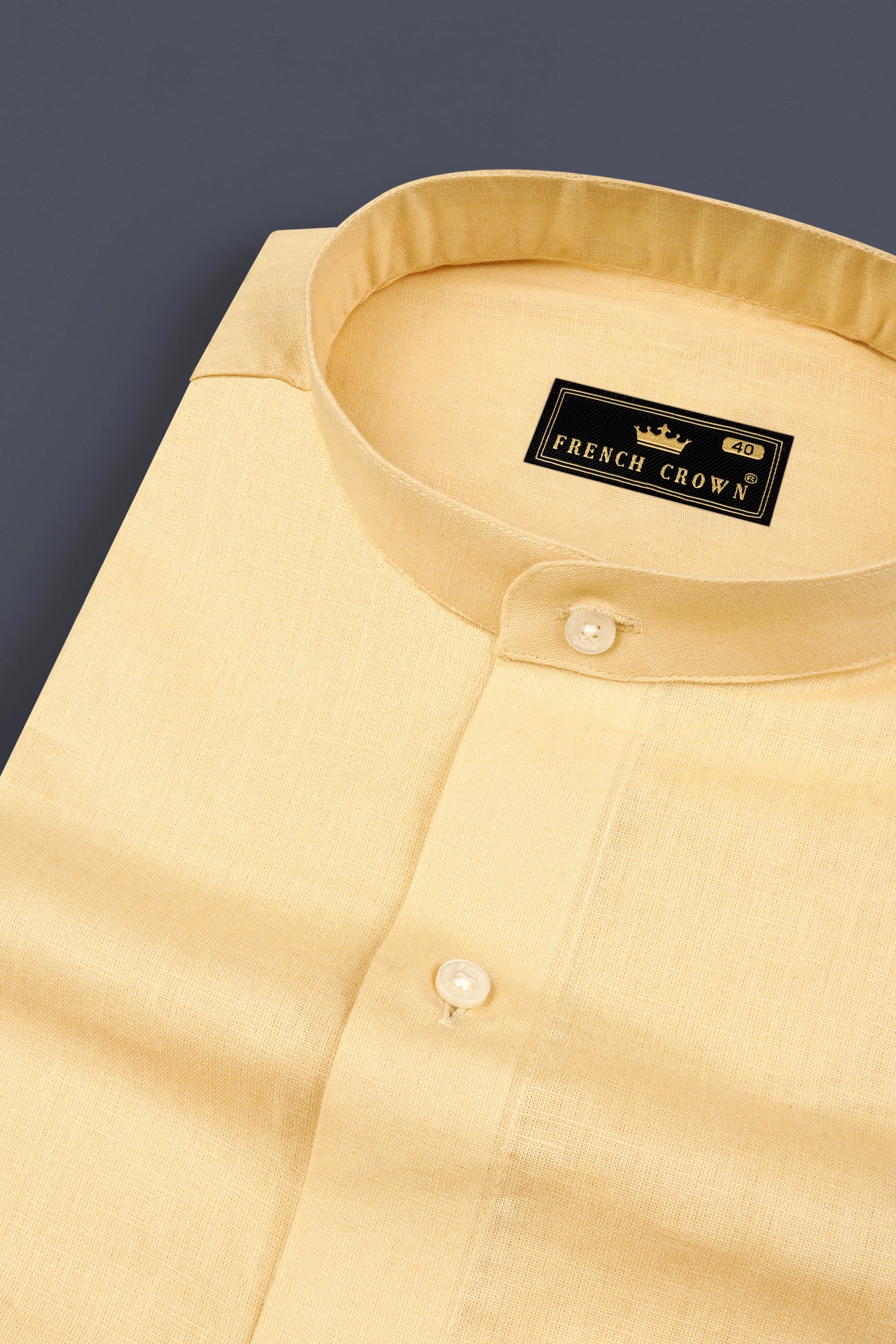 Peanut Yellow Luxurious Linen Shirt sold by French Crown