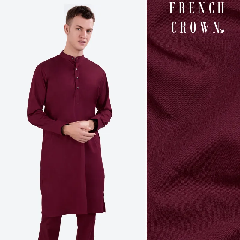 Crater Wine Subtle Sheen Super Soft Premium Cotton Kurta sold by French Crown