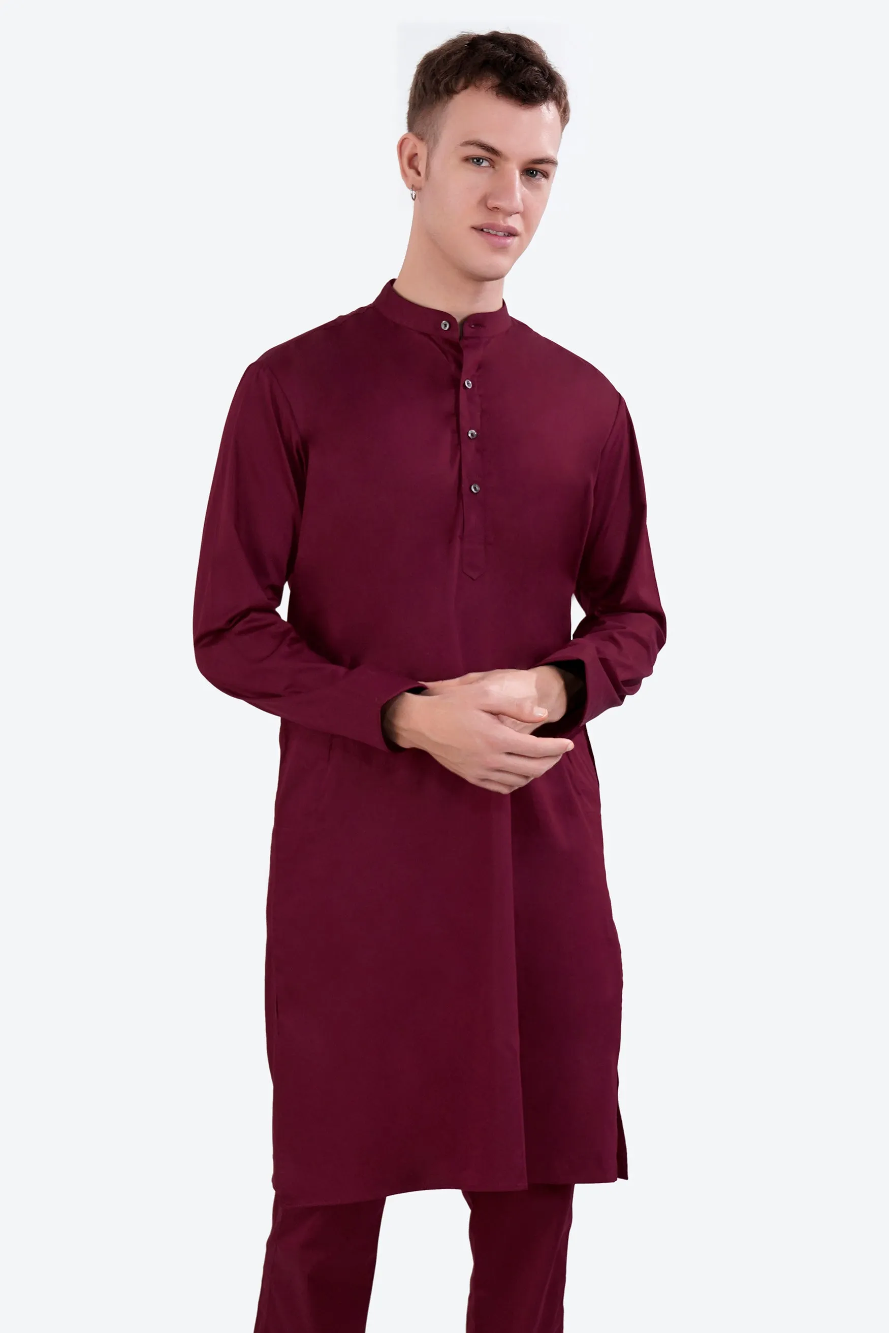 Crater Wine Subtle Sheen Super Soft Premium Cotton Kurta sold by French Crown product image thumbnail 2