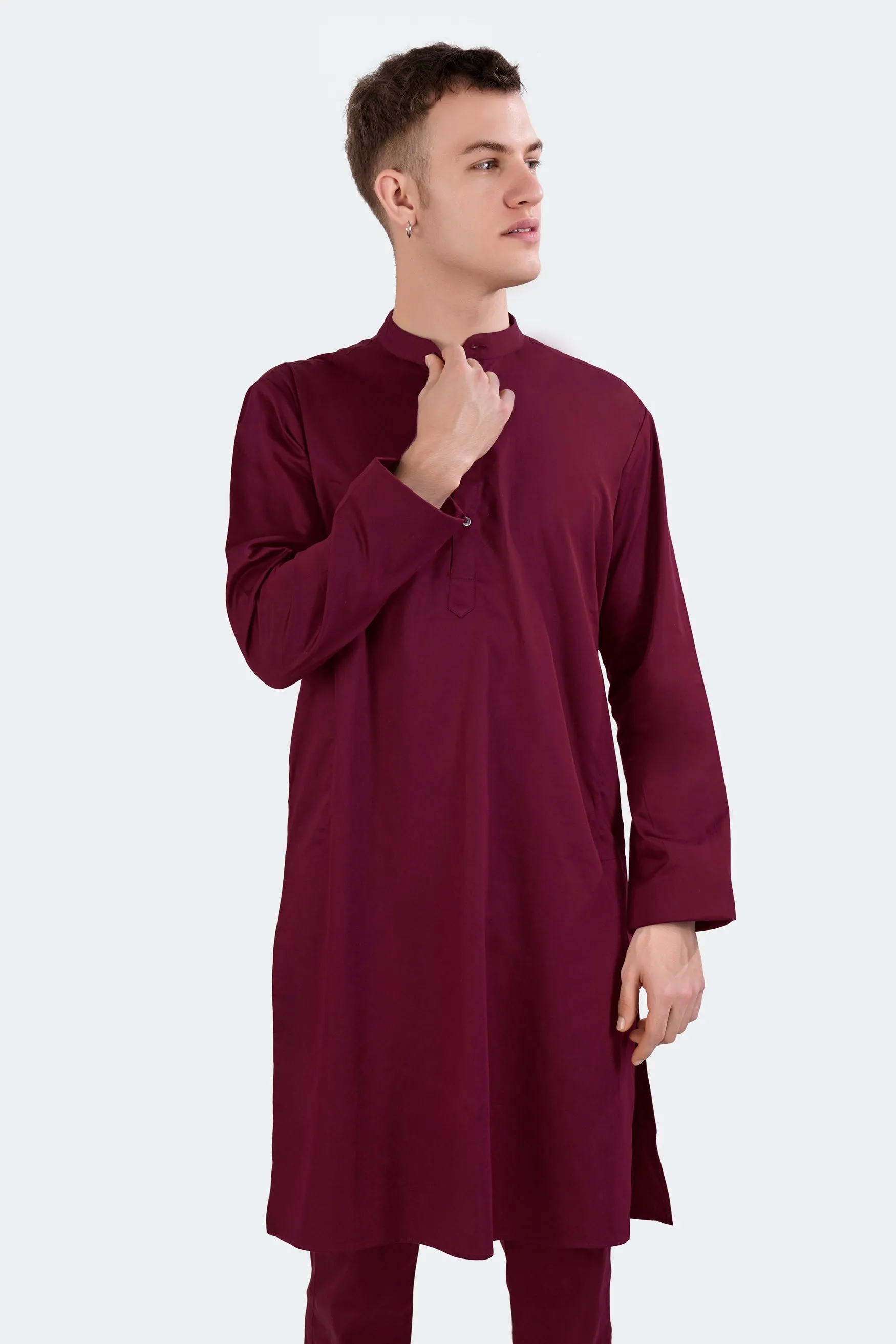 Crater Wine Subtle Sheen Super Soft Premium Cotton Kurta sold by French Crown product image thumbnail 5