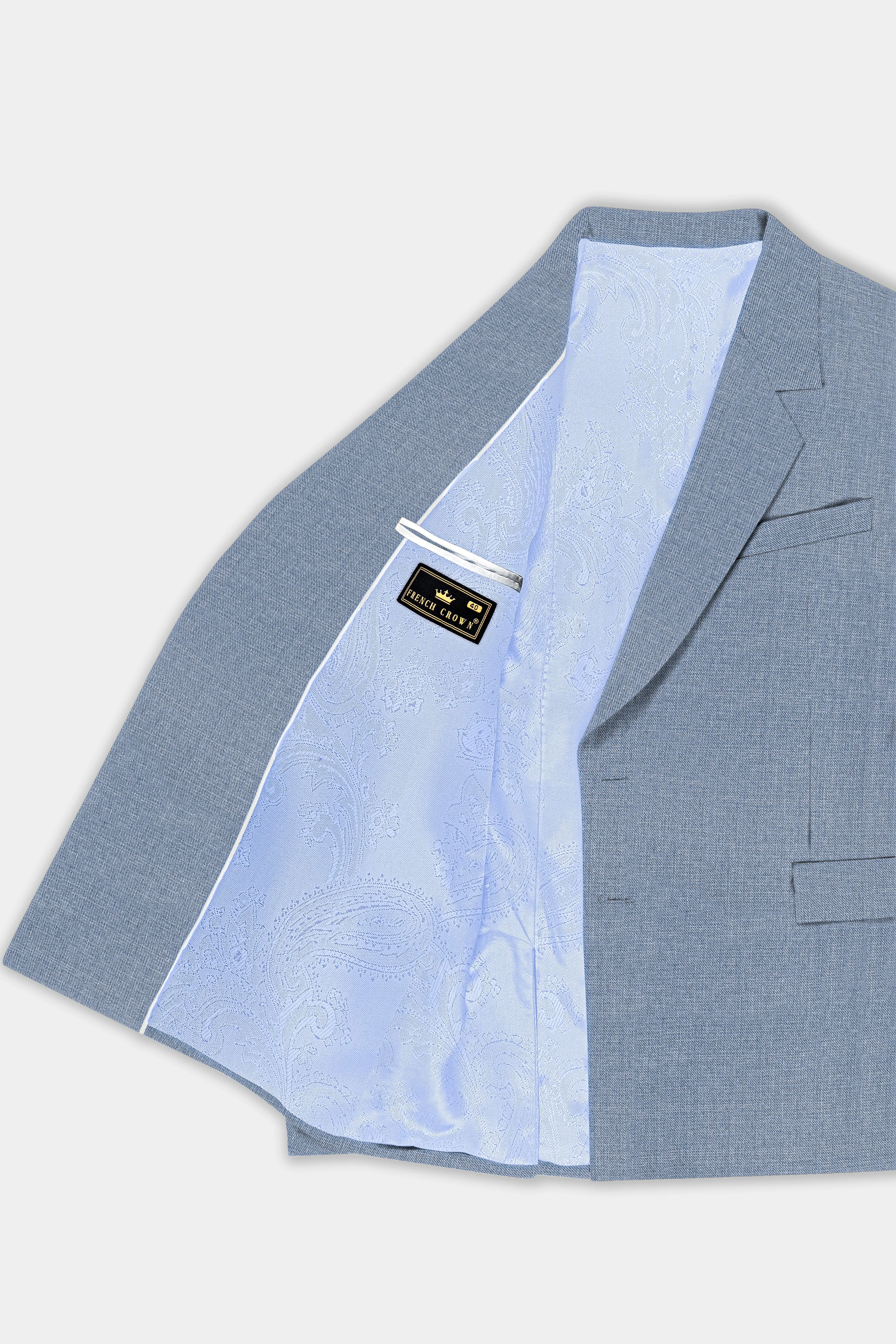 Bluish Wool Rich Single Breasted Suit sold by French Crown product image thumbnail 5