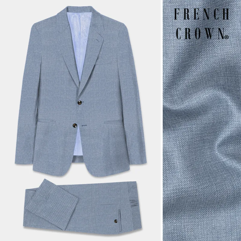 Bluish Wool Rich Single Breasted Suit sold by French Crown